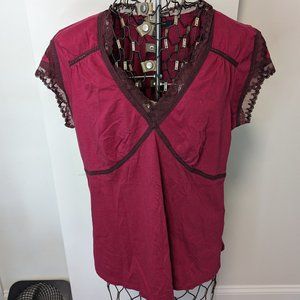 Lace Trim Indigo Palms Tee/Tank